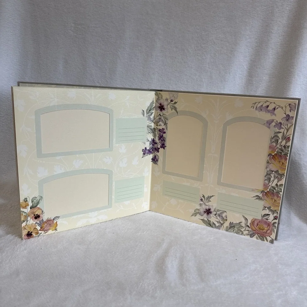 Michel Memories Dove Floral Grey Fabric Photo Album 11.5x11.5 Square Keepsake